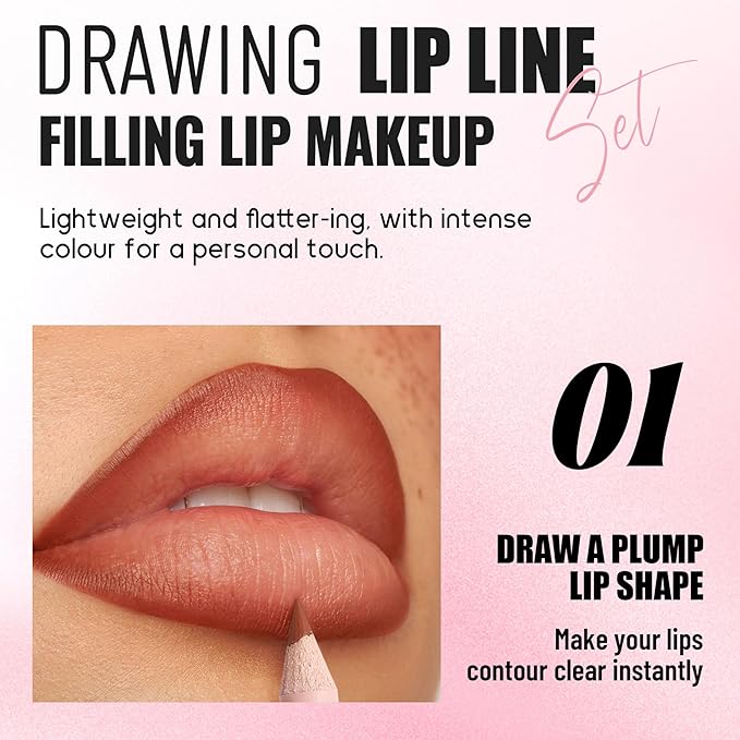 Lip Collection Set 6PCS Matte Lipliner Lipstick and Lip Plumber Kit Long Lasting High Pigmented Velvety Lip Makeup (Set 02)