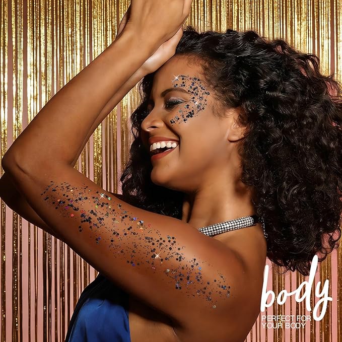 Teenitor 80g Body Glitter Face Glitter Gel, Holographic Black Hair Glitter for Kids, Face Glitter for Women, Rave, Makeup, Festival, Eye, Hair Glitter Gel for Halloween
