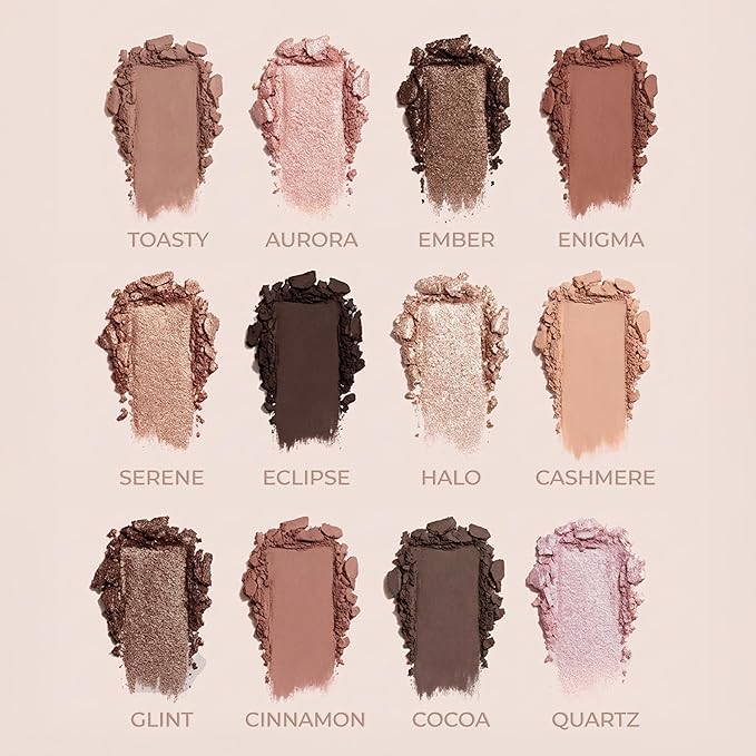 Lamora Nude Eyeshadow Palette - 12 Soft Pink Rose Shadows, Multi-Use Eye Makeup Palette with Matte & Shimmer Finishes, Ultra-Blendable Everyday Neutrals, Long-lasting Wear, Travel Makeup with Mirror