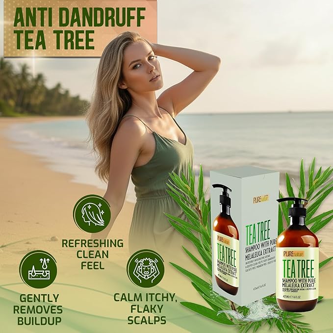 Tea Tree Shampoo - Sulfate Free, Anti Dandruff Deep Cleanse for Oily and Itchy Scalp - Buildup Remover - Professional Oily Hair Salon Formula - Paraben Free Shampoo for Women and Men - 16 Fl Oz
