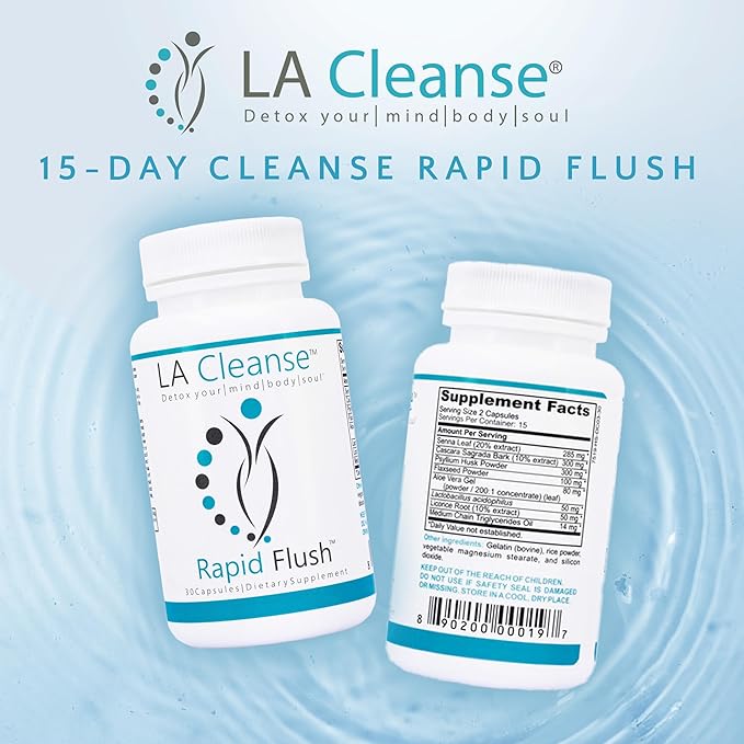 15 Day Cleanse and Detox - Rapid Flush 15 Day Gut Cleanse for Detox, Colon Cleanse, Gut Support - Enhance Digestion with Cascara Sagrada, Senna Leaf, Psyllium Husk - Capsules 30 Count