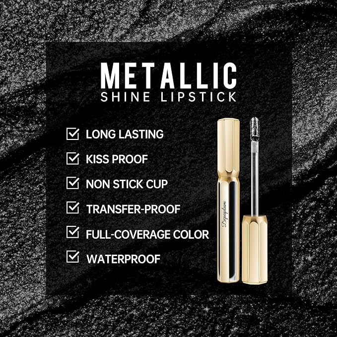 Depuplum Black Lipsticks for Women Metallic Lipstick Long Lasting Shimmer Lip Gloss Metal Shine Glitter Waterproof Lipsticks Full Coverage Lip Color for Mother's Day,DP120 Boardwalk