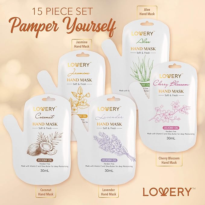 LOVERY Hand Cream and Hand Mask Gift Set - 10 Scented Moisturizing Hand Lotions & 5 Deep Conditioning Hand Masks Shea Butter, Vitamin E and Jojoba Oil - Gifts for Women, Men, Mom & Birthday