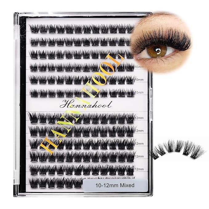 12rows-Large Tray Mixed 8-10-12-14-16mm/Mixed 14-15-16mm/Mixed14mm-16mm/Mixed 18-20mm Wide Stem Individual False Eyelashes Dramatic Black Cluster Eyelashes (mixed 10-12mm)