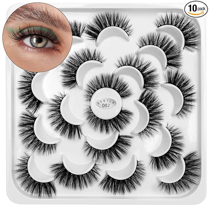 DYSILK Eyelashes Cat Eye Lashes - False Eyelashes Natural 10 Pairs 6D Faux Lashes Pack Fluffy Lashes Wispy Mink Natural Look Fake Lashes Reusable False Eyelashes | 14.5mm