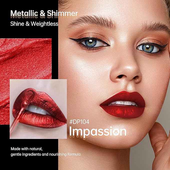 Depuplum 3Pc Lipsticks Set for Women Metallic Lipstick Long Lasting Dark Red Bronze Burgundy Lip Gloss, Metal Shine Lightweight Hydrating Full Coverage Lip Color, DP103/104/107