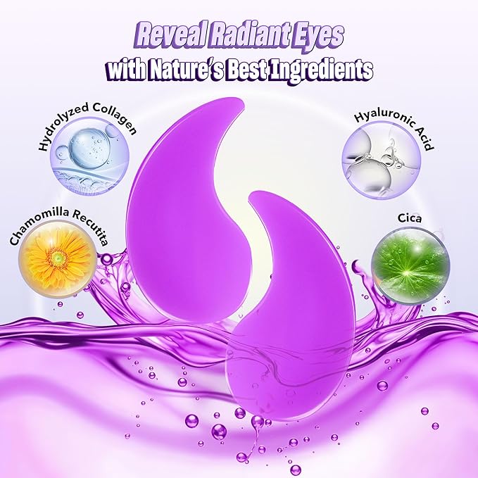 NAZANO Under Eye Patches - 60 Pack for Puffy Eyes, Dark Circles, Bags & Wrinkles with Hydrolyzed Collagen & Hyaluronic Acid - Eye Care Pads for Daily Skincare (Purple)
