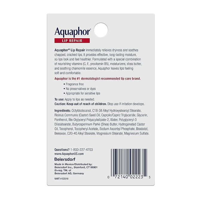 Aquaphor Lip Repair Ointment, Moisturizing Lip Balm Pack, Mothers Day Gifts, 0.35 Tube, Pack of 2