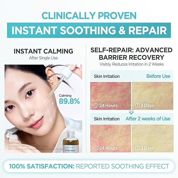 AMPLE:N Hyper Shot Cica PDRN Ampoule - Korean Face Serum for Sensitive, Acne Prone Skin - Calming, Barrier Repair with Centella Asiatica Niacinamide Plant DNA, Non-Comedogenic K-Beauty, 2.7 fl.oz.