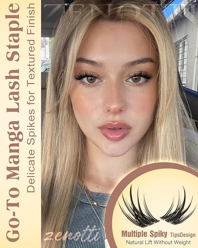 Wispy Lash Clusters Natural Manga Lash Clusters Anime Cluster Eyelash Extensions Fairy Spiky Individual Lashes C Curly Wet Look Lash Extensions with Invisible Band Beginner Friendly 8-16MM by zenotti
