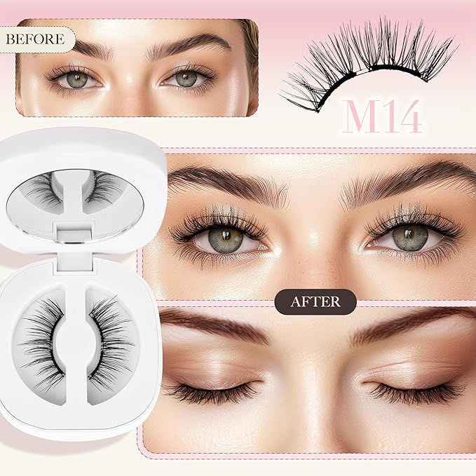 LASHVIEW Magnetic Eyelashes with Applicator,Reusable Soft Magnetic Eyelashes Natural Look, No Glue Needed RC14-N