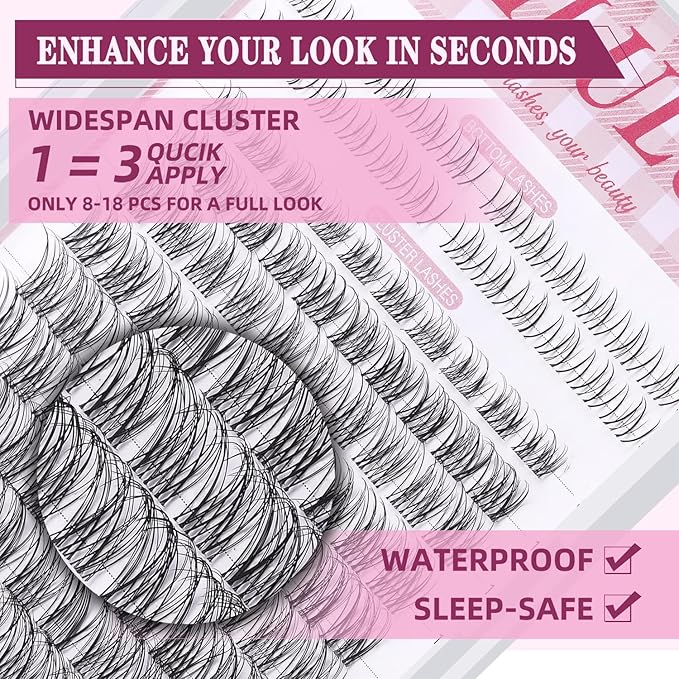 Natural Lash Clusters 8-18mm with 5mm Bottom Lashes Natural Eye Lashes Wispy Lash Clusters False Eyelash Clusters DIY Eyelash Extensions Individual Cluster Lashes (U18 Lash Only)