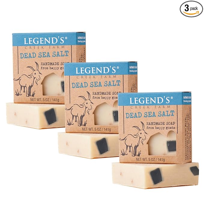 Legend's Creek Farm Goat Milk Soap - Cleansing Moisturizing Bar for Hands and Body - 5 Oz Creamy Lather, Nourishing, Gentle Natural Soap for Sensitive Skin (Dead Sea Salt, Pack of 3)