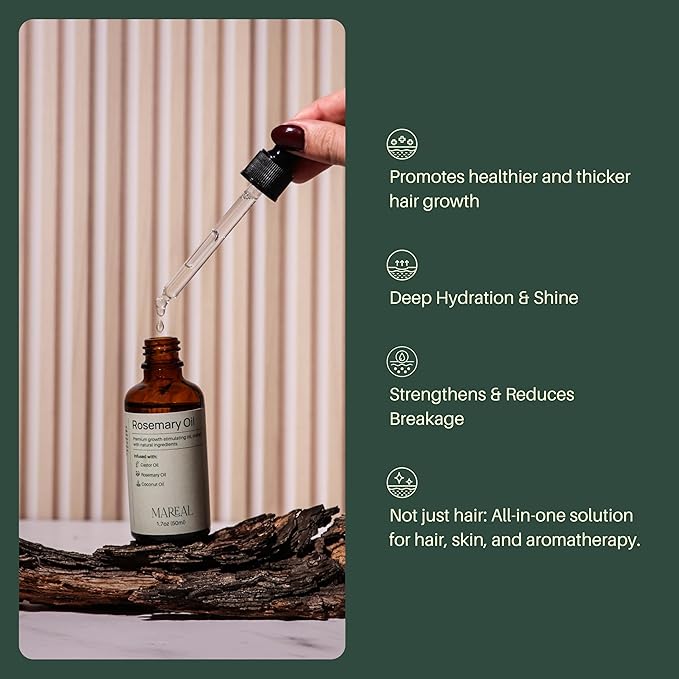 Pure Rosemary Oil for Hair Growth & Scalp Health | Infused with Castor & Coconut Oil | Hair Thickening & Regrowth Treatment for Women & Men | 100% Natural | Up to 2-Month Supply | 1.7 fl oz