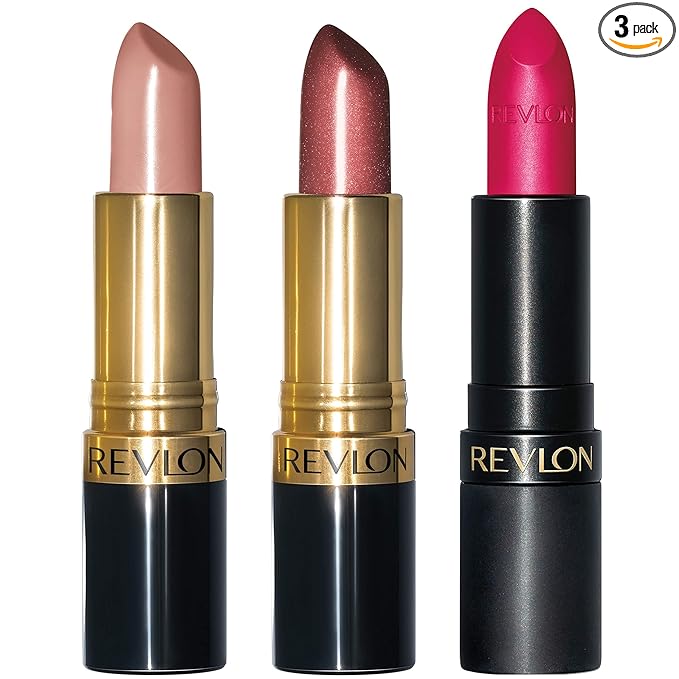Revlon Super Lustrous 3-Piece Lipstick Gift Set, High Impact, Multi-Finish in Cream, Pearl & Matte, 755 Bare It All (Cream), 610 Gold Pearl Plum (Pearl), 023 Cherries in the Snow (Matte) (Pack of 3)