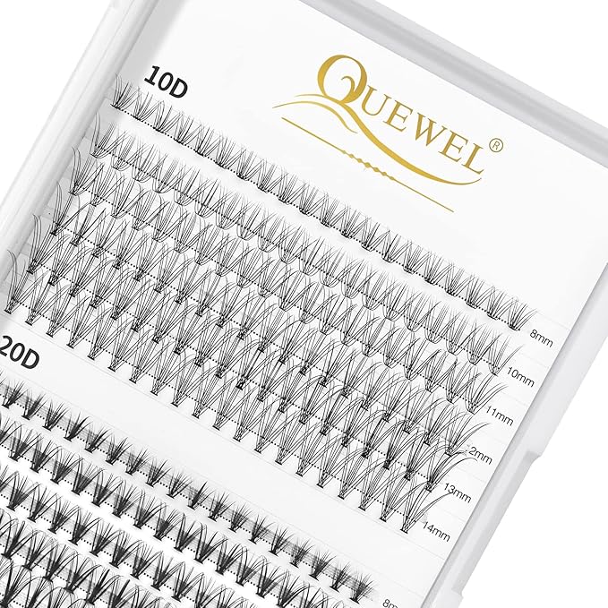 QUEWEL Cluster Lashes 240Pcs Individual Lash 10D+20D C Curl Mix8-14mm Lash Extensions Clusters Lashes Soft&Natural False Eyelashes Individual DIY Eyelash Extension at Home(10D+20D C MIX8-14)