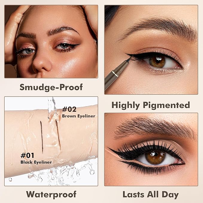 Ultra Fine Liquid Eyeliner Set，4 Pack Matte Black EyeLiners Pencils，Eye Ink Liner-Precision Tip for Winged and Inner Corner Makeup，Long Lasting，Quick-Dry，Waterproof ，Easy to Apply for Beginners