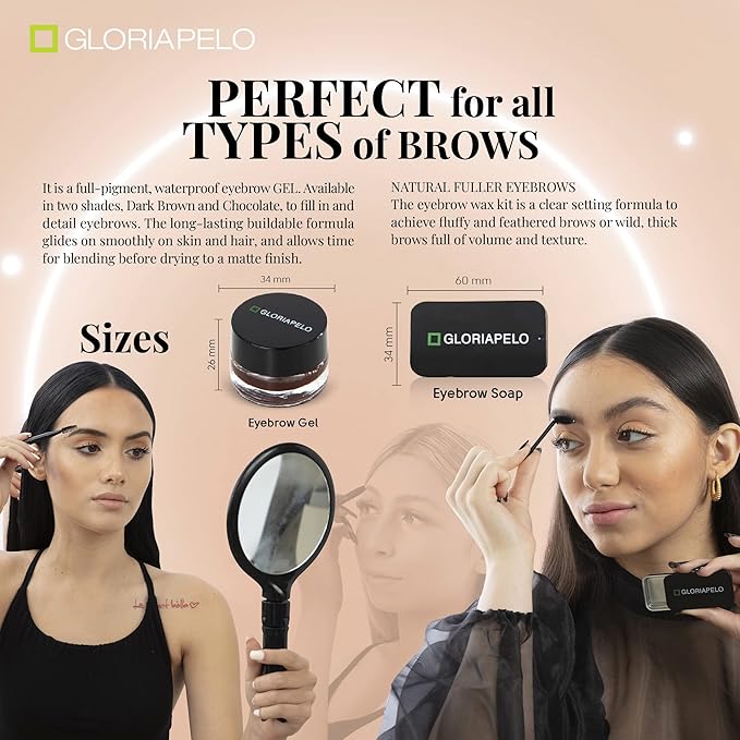 Eyebrow Gel and Brow Soap – Set of 2 Soap Eyebrow Kit with Spoolie and Eyebrow Pomade Dark Brown or Chocolate – Long-Lasting, Waterproof Vegan Formula – Natural Eyebrow Effect