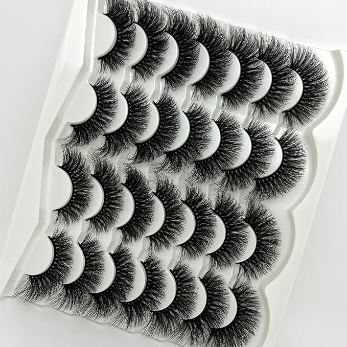 Mink Lashes Fluffy Cat Eye Lashes Strips 20mm Long, 14 Pairs Faux Mink False Eyelashes Pack, 25mm Big 3D Volume Thick Eyelashes