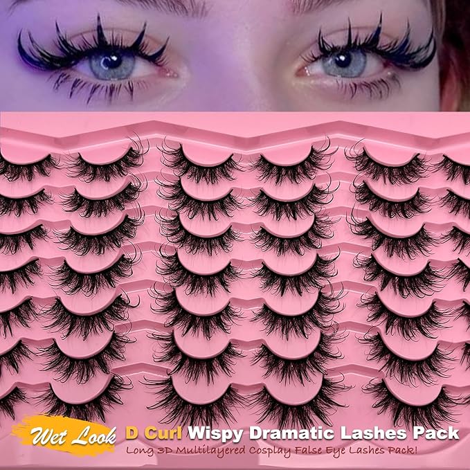Wispy Lashes Wet Look 3D Cosplay Anime Cat Eye Manga Lashes D Curl Fake Strip Eyelashes Pack