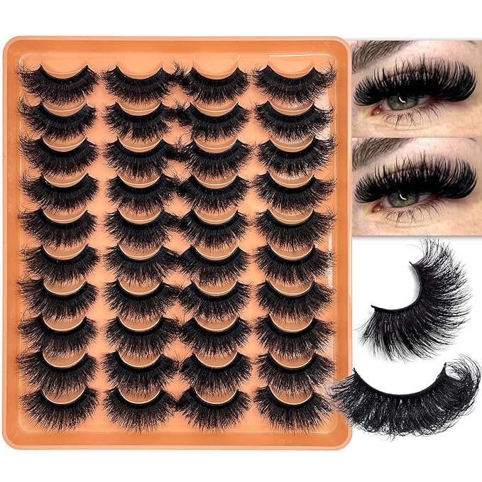Mink Lashes Fluffy Dramatic Thick Volume Eyelashes Strips 3D 20mm 25mm Big Long Cat Eye Full Strips Lashes Faux Mink Eyelashes Multipack 20 Pairs Fake Lash Strip Pack YH305