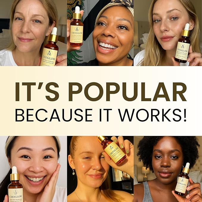 Glow Face Oil – Retinol Alternative for Dark Spots, Wrinkles & Pores – Jojoba, Moringa, Rosehip, Sea Buckthorn, Vitamin E – Anti-Aging Brightening Serum for Glowing Skin