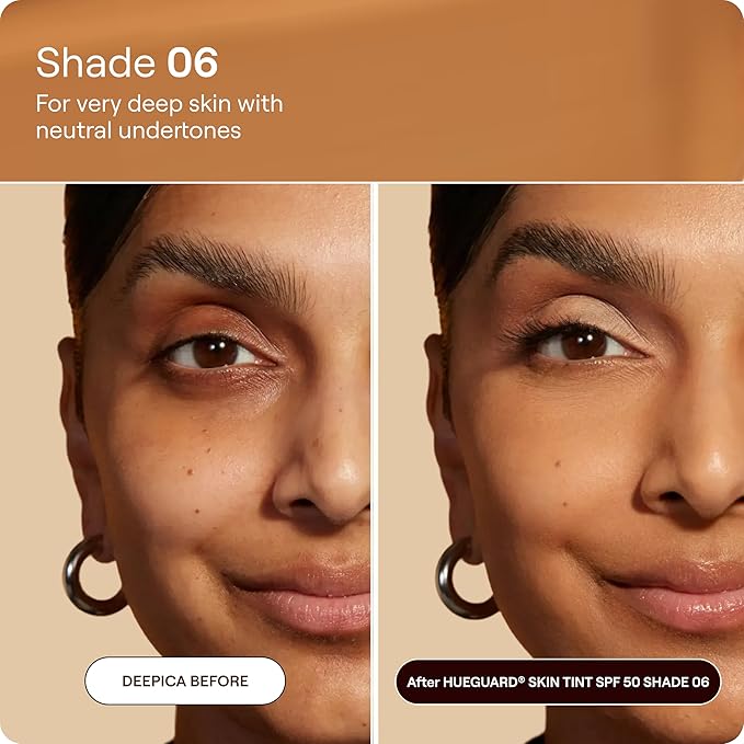 Live Tinted Hueguard Tinted Sunscreen SPF 50 - Mineral Sunscreen for Face, Skin Tint with Buildable Coverage, Dewy Glow Finish, Hydrating, Vegan, Fragrance-Free, Water & Sweat Resistant, Shade 06