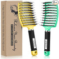 KTKUDY Detangling Brush Getting Knots Out without Pain - Boar Bristles HairBrush Make Hair Shiny & Healthier Vented Detangler Brush for Women Men Kids Wet and Dry Hair (Yellow & Green)