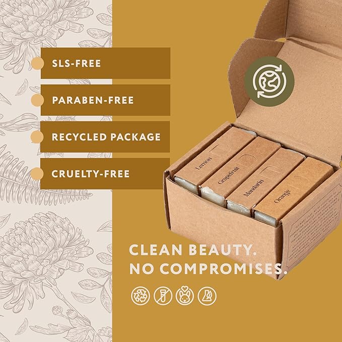 Mary Case Citrus Variety Bar Soap Set of 4 | Orange, Mandarin, Grapefruit & Lemon Natural Soaps | Vegan Bath Soap for Men & Women | Energizing, Brightening & Revitalizing Skin