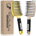 KTKUDY Detangling Brush Getting Knots Out without Pain - Boar Bristles HairBrush Make Hair Shiny & Healthier Vented Detangler Brush for Women Men Kids Wet and Dry Hair (Yellow & Gold)