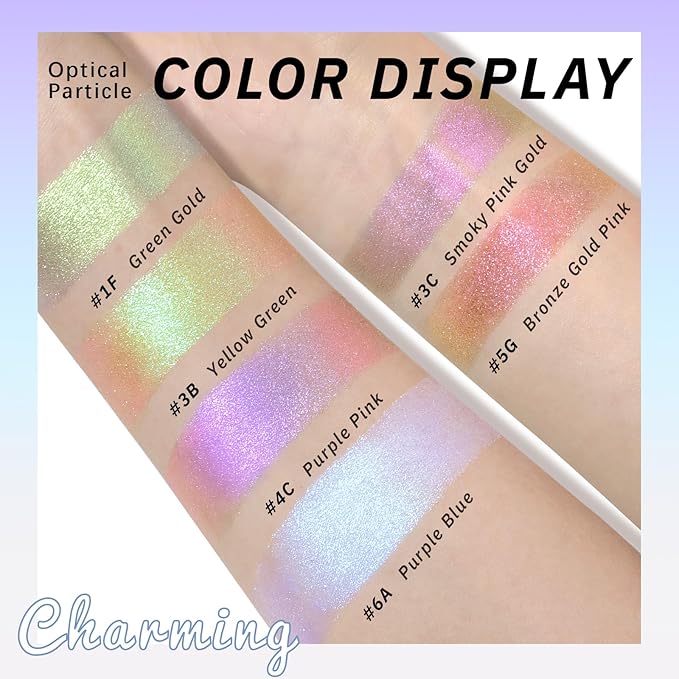 Noerrors Smoky Pink Gold Duochrome Glitter Eyeshadow, Multichrome Shimmer Holographic Creamy Metallic Eyeshadow, Half Magic Sparkling Iridescent Mermaid Eye Brightener Makeup Palette Rave Accessories