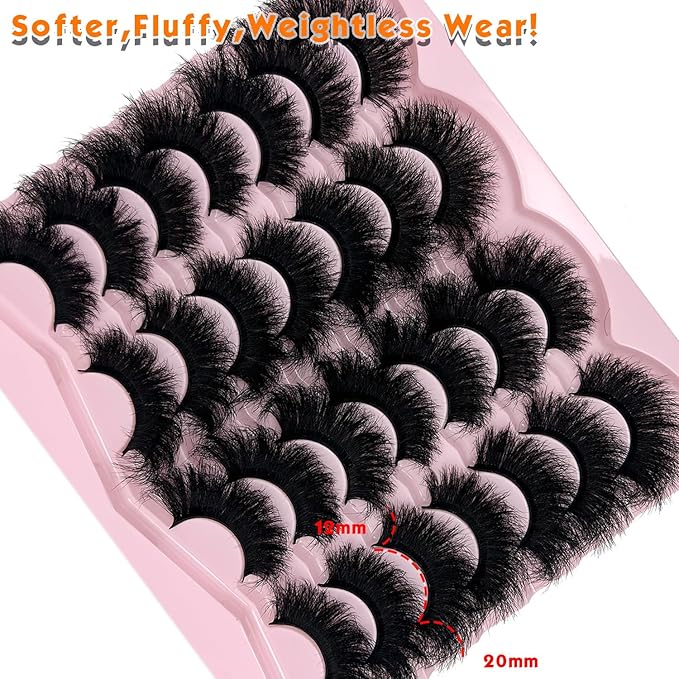 loladook Mink Lashes Fluffy 20mm Big Faux Mink Strip Lashes Cat Eye Long False Eyelashes Dramatic Soft 25mm 3D Volume Eyelashes Pack 14 Pairs