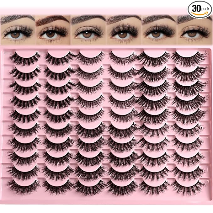 FARRED Lashes Natural False Eyelashes 6 Styles Wispy Strip Lash Pack 30 Pairs Cat Eye Fake Mink Eyelash Strips Short Fluffy Wispies Easy Lashes for Beginners Eye Lash Natural Looking for Daily Makeup