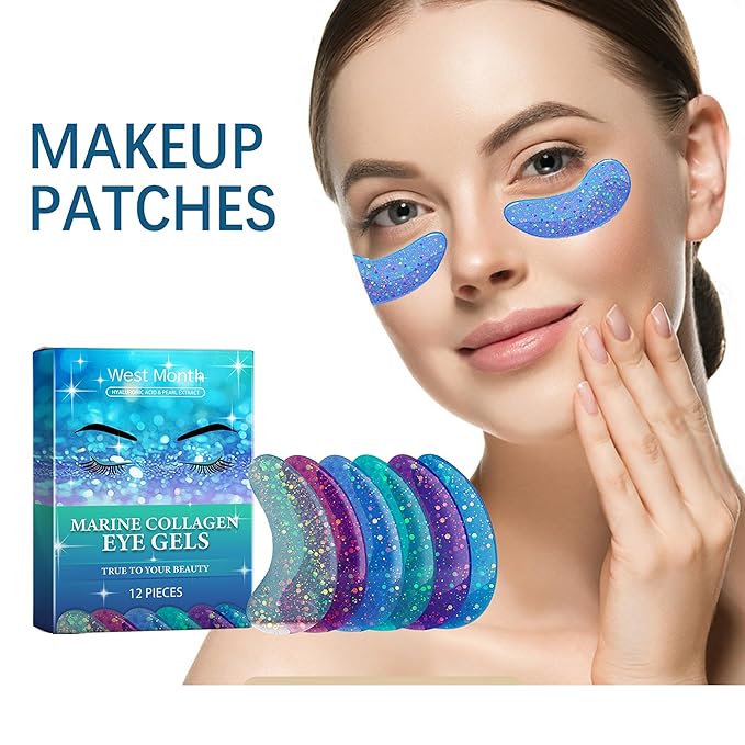 Marine Collagen Eye Gels, Under Eye Patches Collagen Pads for Puffy Eyes, Dark Circles, Bags & Wrinkles, Relieves Pressure & Reduces Wrinkles (6 Pairs)