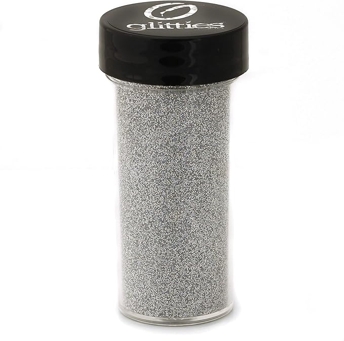 GLITTIES - Brilliant Silver - Cosmetic Grade Extra Fine (.006") Loose Glitter Powder Safe for Skin! Perfect for Makeup, Body Tattoos, Face, Hair, Lips, Soap, Lotion, Nail Art - (30 Gram Jar)
