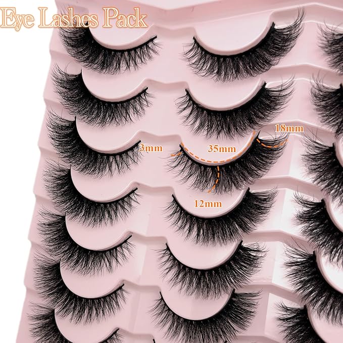 Cat Eye Lashes Natural Look 3D Mink Strip Lashes Wispy Short Fox Eye Eyelashes Mink Fluffy Lash Strips Cateye Faux Mink False Eyelashes Pack