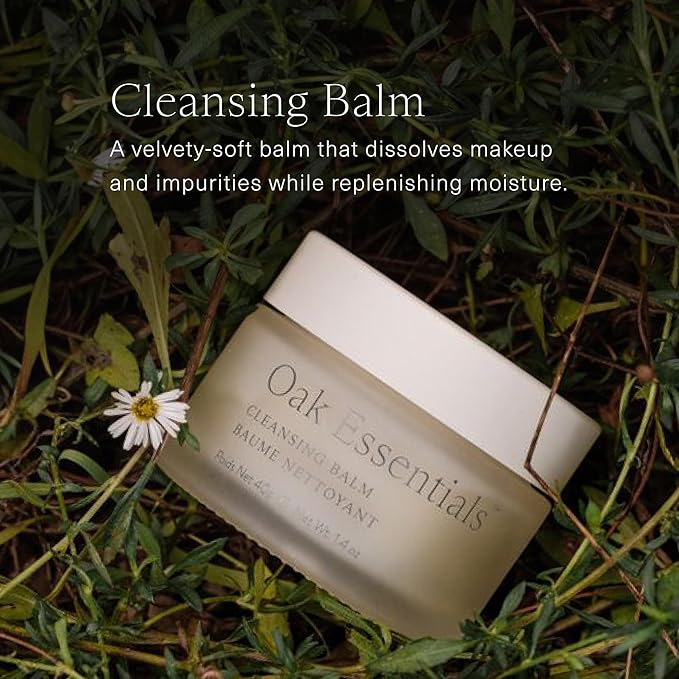 Oak Essentials Cleansing Balm, Balm-to-Oil Makeup Remover with Avocado, Organic Sesame, and Safflower Seed Oils, Gentle Hydrating Face Cleanser, 1.4 Oz