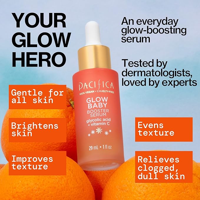 Pacifica Vitamin C Serum for Face – Glow Baby Brightening Facial Serum with Glycolic Acid – Vitamin C Booster Skin Care, Dark Spot Corrector, Vegan Skincare for Glowing Skin, Dermatologist Tested