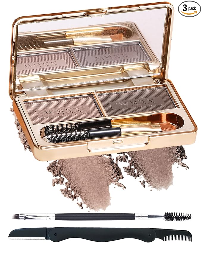 Eyebrow Powder Kit-2 Colors Eye Brow Tinting Powder Palette Long-Lasting Waterproof, Light Dark Grey Brown Brow Filler Product, Mother's Day Makeup Gift for Women Girl, with Mirror Brow Brush-Set 03