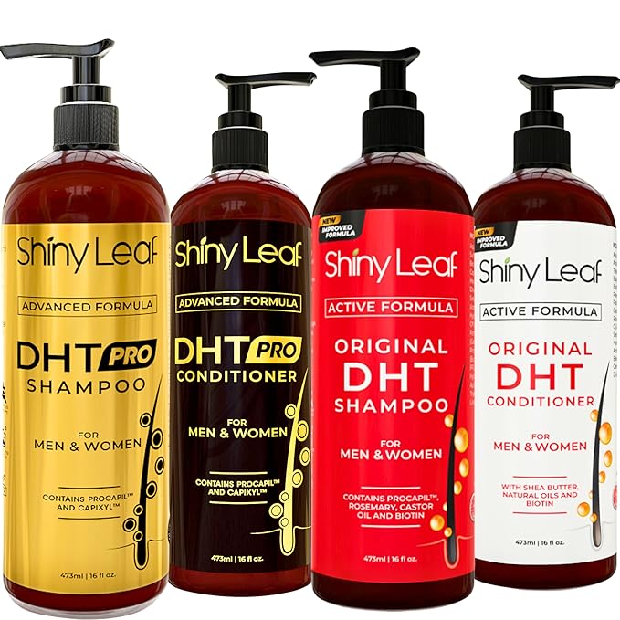 Shiny Leaf DHT Blocker Shampoo And Conditioner Bundle With Procapil, Capixyl, Biotin, Castor Oil – Professional Strength Hair Growth Shampoo And Conditioner Sets for Men And Women (4x16 Fl.Oz)