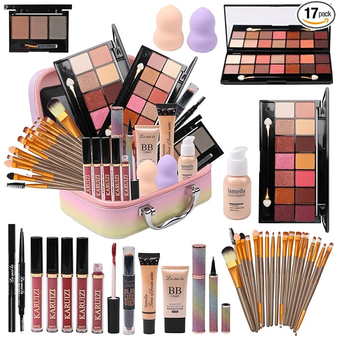 KARUIZI All In One Makeup Set,makeup set for girls,Makeup Gift Set for Women & Girls,Make up Cosmetic Storage,Rainbow Gift Cosmetic Case