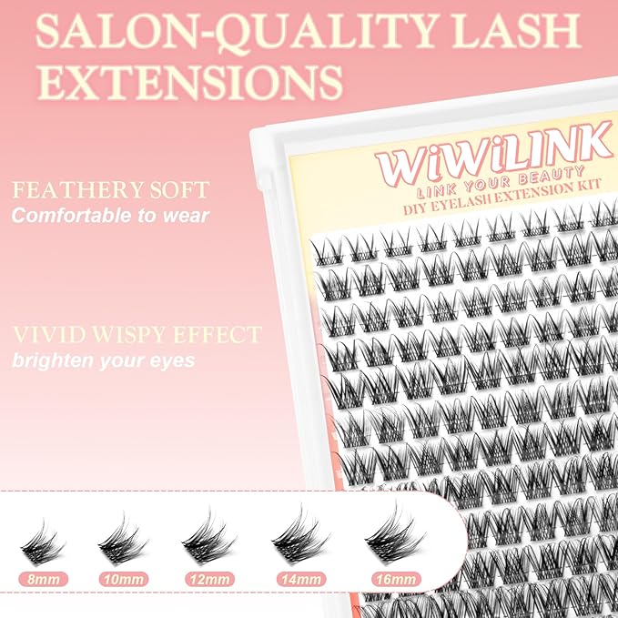 Natural Lash Clusters Filt DIY Lash Extension Kit and Wispy Eyelash Clusters 8-16mm with Bond, Seal, and Remover D Curl Lashes Clusters Invisible Band False Eyelashes Kit
