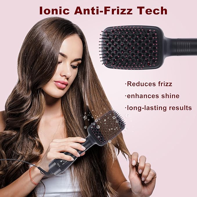 Sonew 2 In 1 Hair Dryer Brush & Straightener Blow Dryer Brush with Negative Ions Detangles & Smooths Hair Reduces Frizz & Static Styler