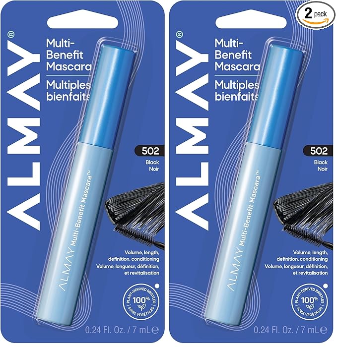 Almay Mascara,Volume,Length,Definition & Conditioning,Multi-Benefit Eye Makeup,Hypoallergenic and Fragrance-Free (Packaging May Vary),502 Black,(Pack of 2)