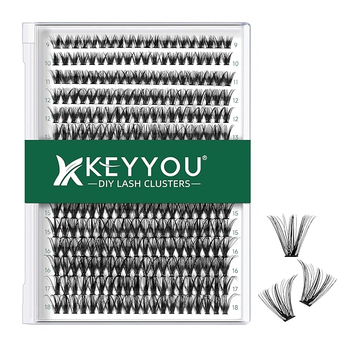 KEYYOU Lash Clusters 300pcs Individual Lashes, 40D 0.07C Curl 9-18MIX DIY Eyelash Extension, Soft & Natural Volume Cluster Lashes with Large Tray