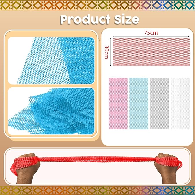 5 Pieces African Net Sponge – Deep Cleansing & Exfoliating Mesh for Glowing Skin – Stretchable, Quick-Dry Material for Daily Shower Use (Pink, Blue, Red, Gray, White)