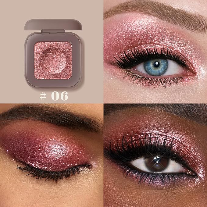 Noerrors Duochrome Peach Pink Silver Glitter Eyeshadow Palette, Rich Color Shimmer Metallic Monochrome Eye Shadow, Holographic Diamond Sparkle Long Wear Creamy Eyelid Brightener Palette Makeup#06