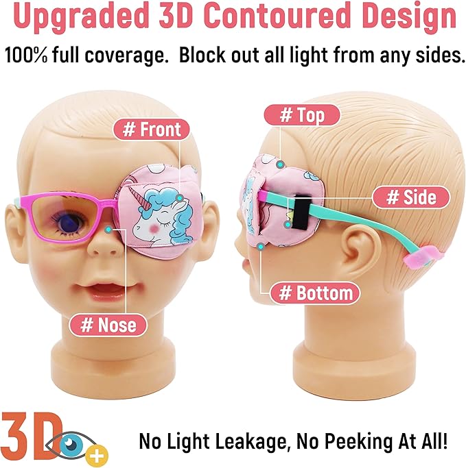 Astropic 3D Cotton & Silk Eye Patch for Kids | Girls Eye Patch for Glasses | Medical Eyepatch for Children with Lazy Eye (Blue Unicorn, Left Eye)