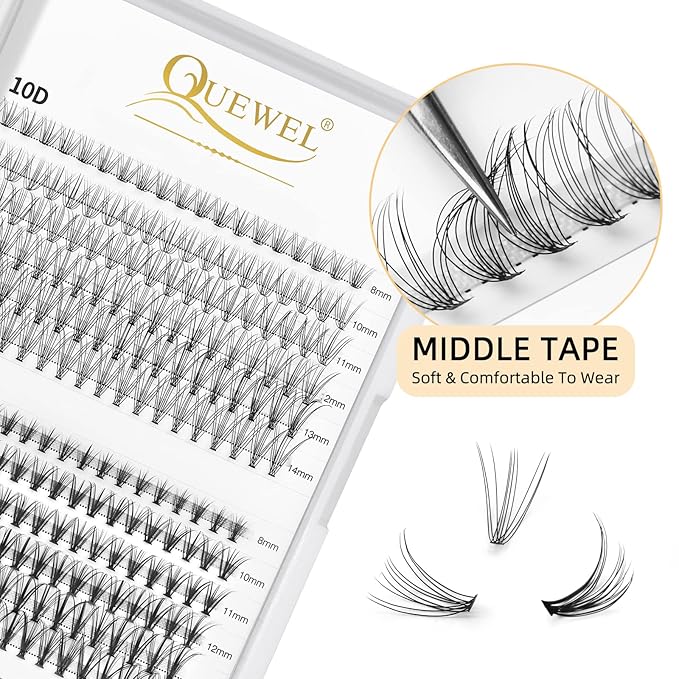 QUEWEL Cluster Lashes 240Pcs Individual Lash 10D+20D C Curl Mix8-14mm Lash Extensions Clusters Lashes Soft&Natural False Eyelashes Individual DIY Eyelash Extension at Home(10D+20D C MIX8-14)