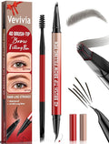 Vevivia Eyebrow Pencils for Women - Eyebrow Pen with 4D Brush-Tip & Curved Tip for Natural Fuller-Looking Brows, Precise Hair-Like Strokes for All Brow Types, Last All-Day Eyebrow Makeup, Black Brown